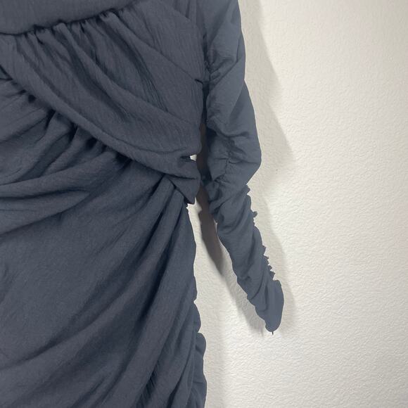 Zara Size XS Draped Ruched Sheath One Shoulder Dress Mini Black Long Sleeves - Picture 8 of 12